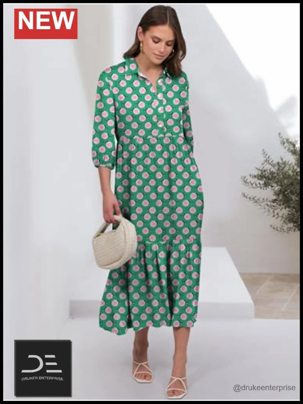 Women's 3/4 Puff Sleeve V-Neck Floral Boho Maxi Dress Casual Beach Vacation